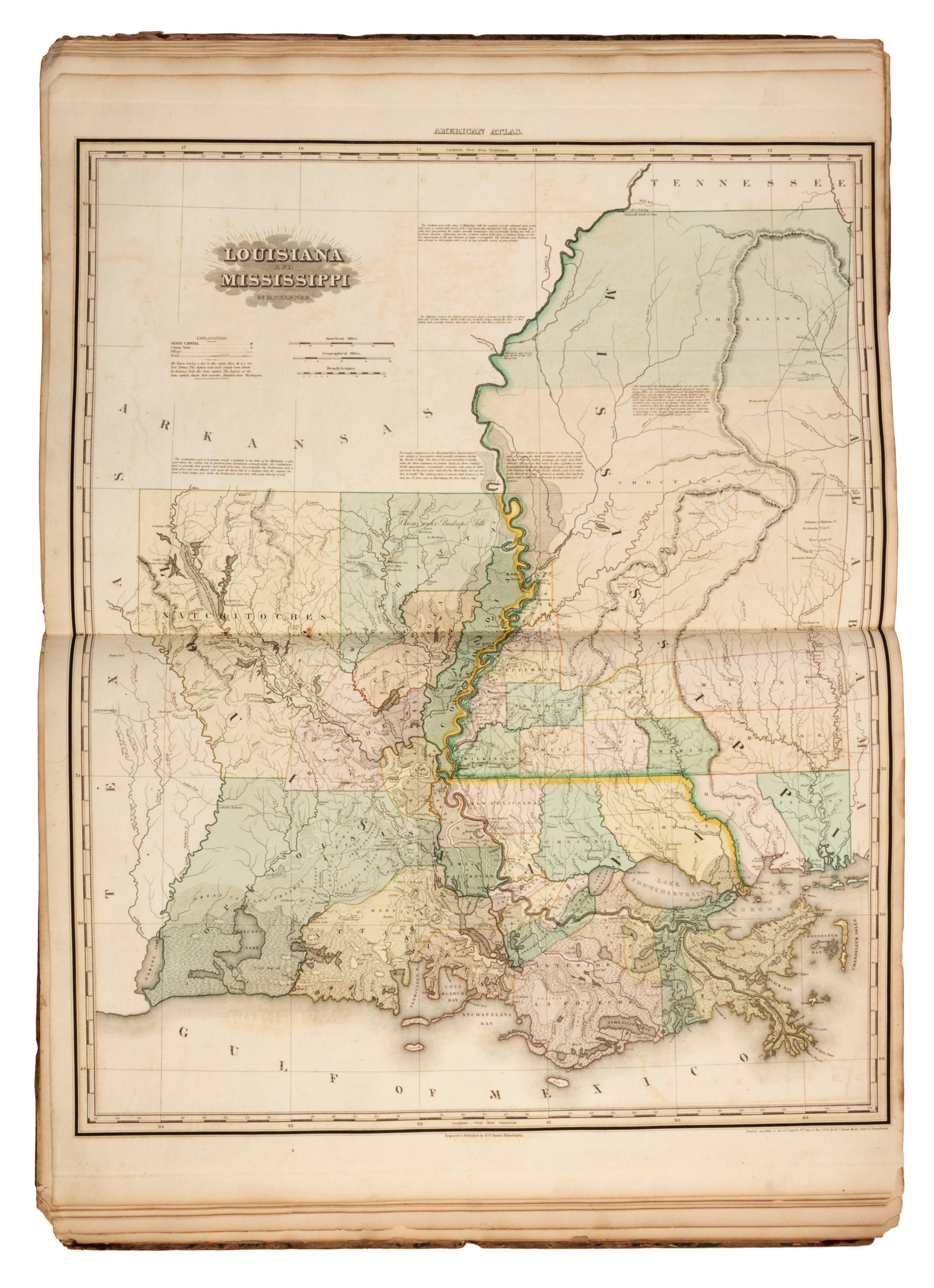 TANNER, Henry Schenck. A New American Atlas containing Maps of the Several States of the North American Union. Phila.: [1818-]1823.