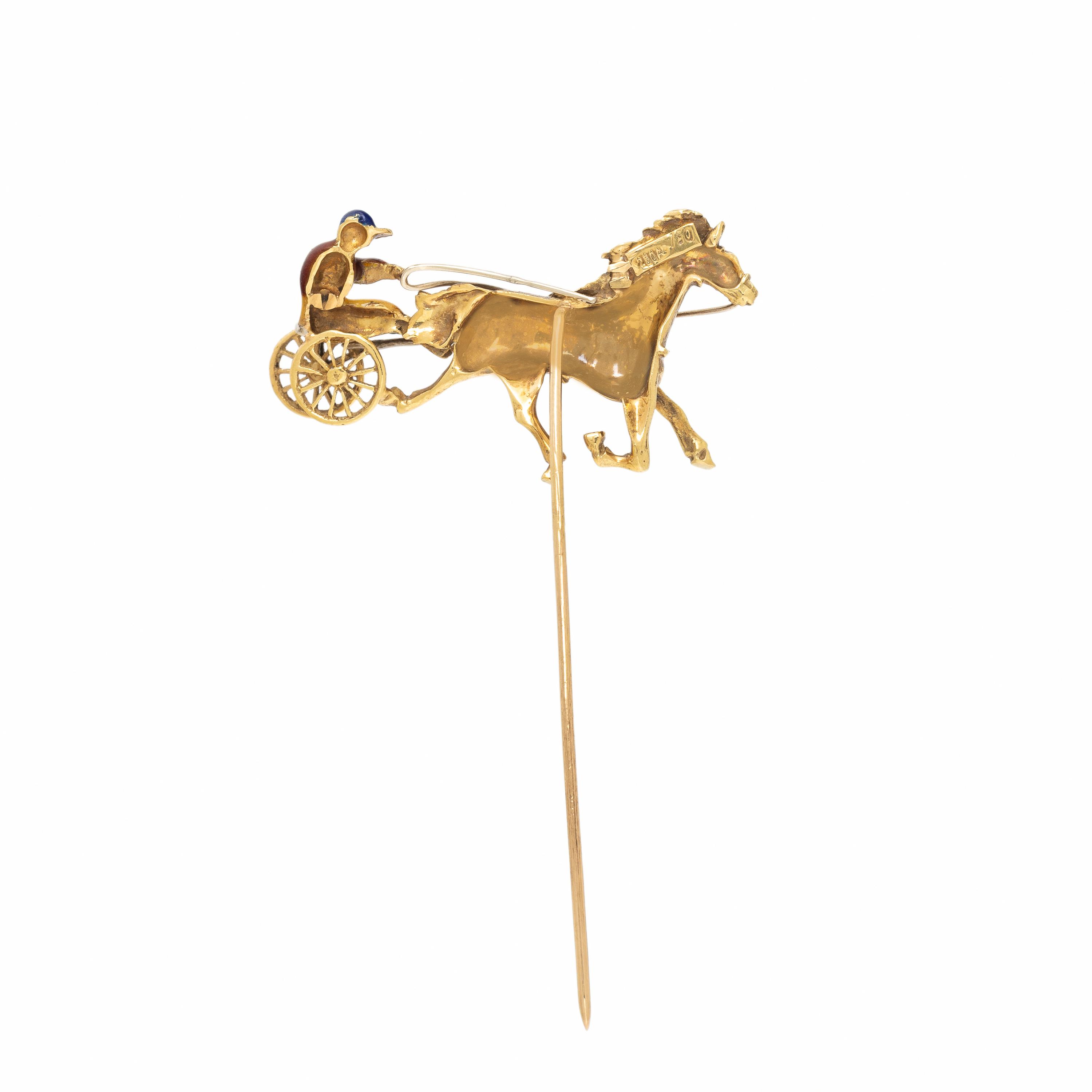 Gold and Enamel Horse and Jockey Stick Pin