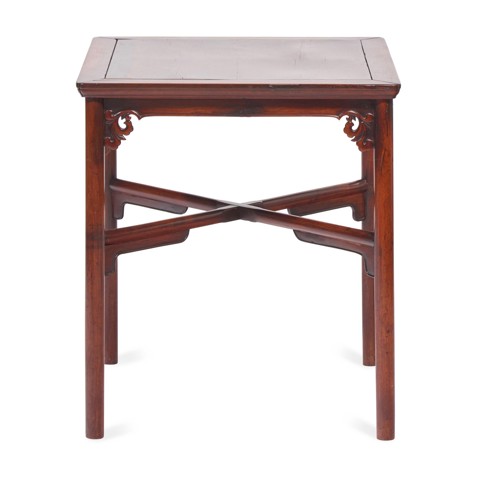 A Chinese Huanghuali and Mixed Hardwood Square Table, 18th/19th Century 清中期 紅木鑲黃花梨十字枨方桌