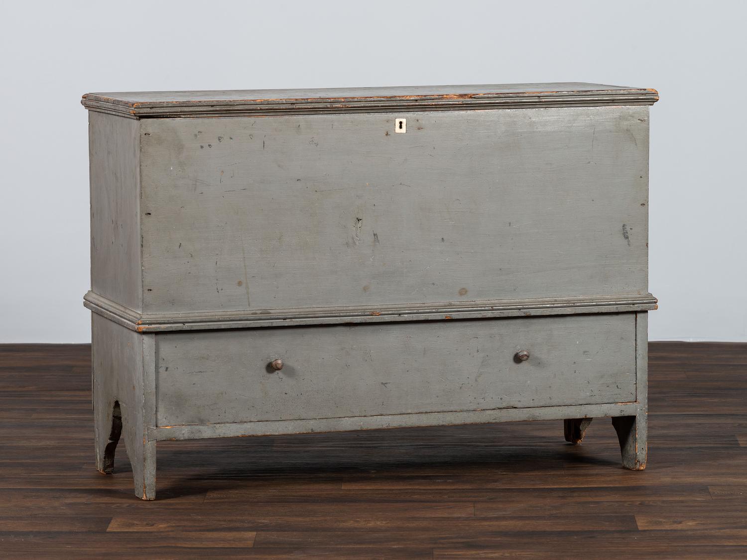 A Queen Anne Gray Painted One-Drawer Blanket Chest