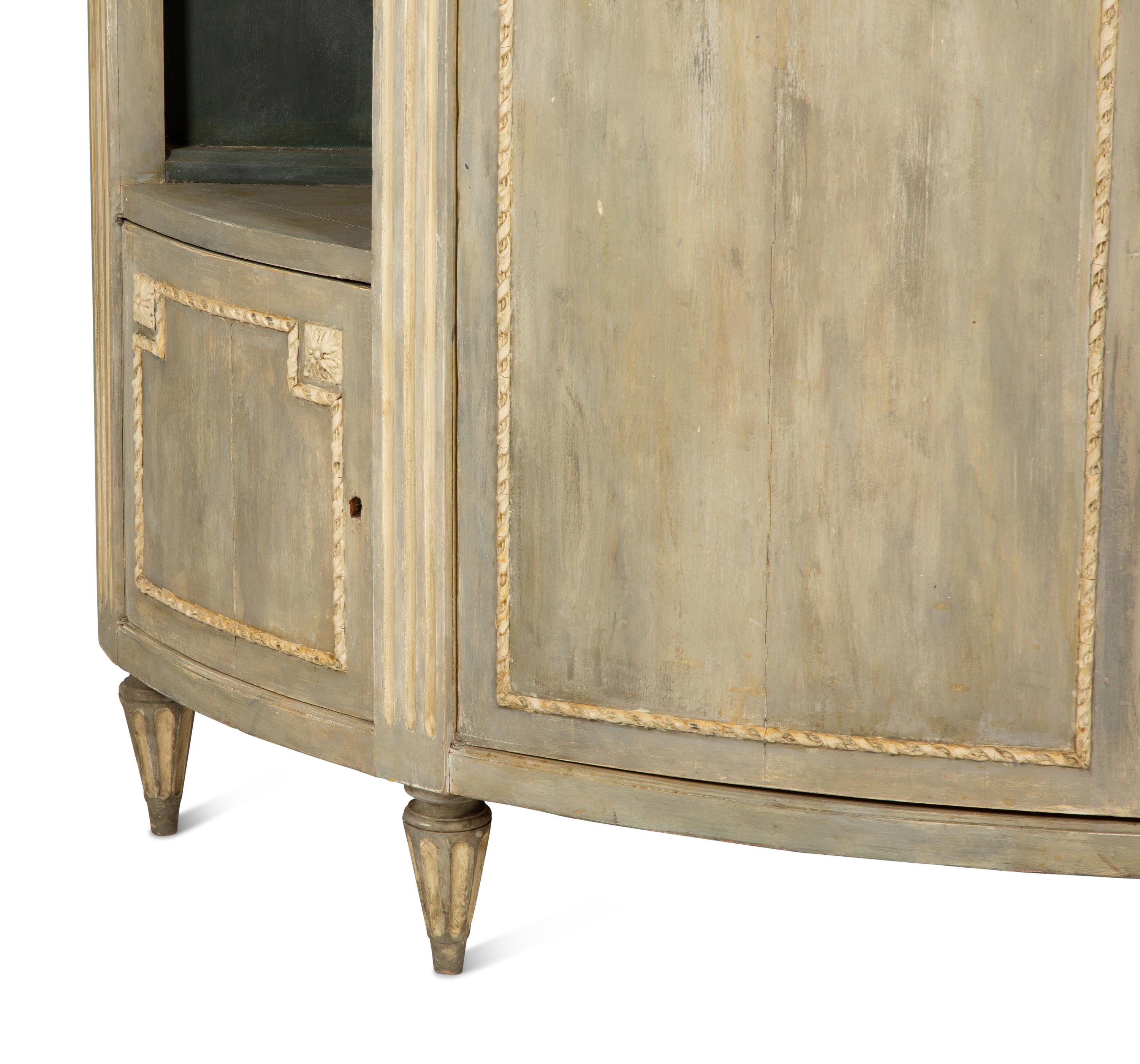 A Louis XVI Style Grey-Painted Marble-Top Demilune Cabinet