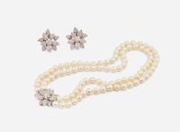 A Set of Matching Pearl and Diamond Jewelry