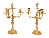 A Pair of Louis XV Style Gilt Bronze Four-Light Candelabra