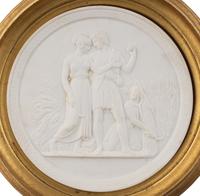 Four Framed Biscuit Porcelain Plaques Depicting the Four Ages of Man After Bertel Thorvaldsen