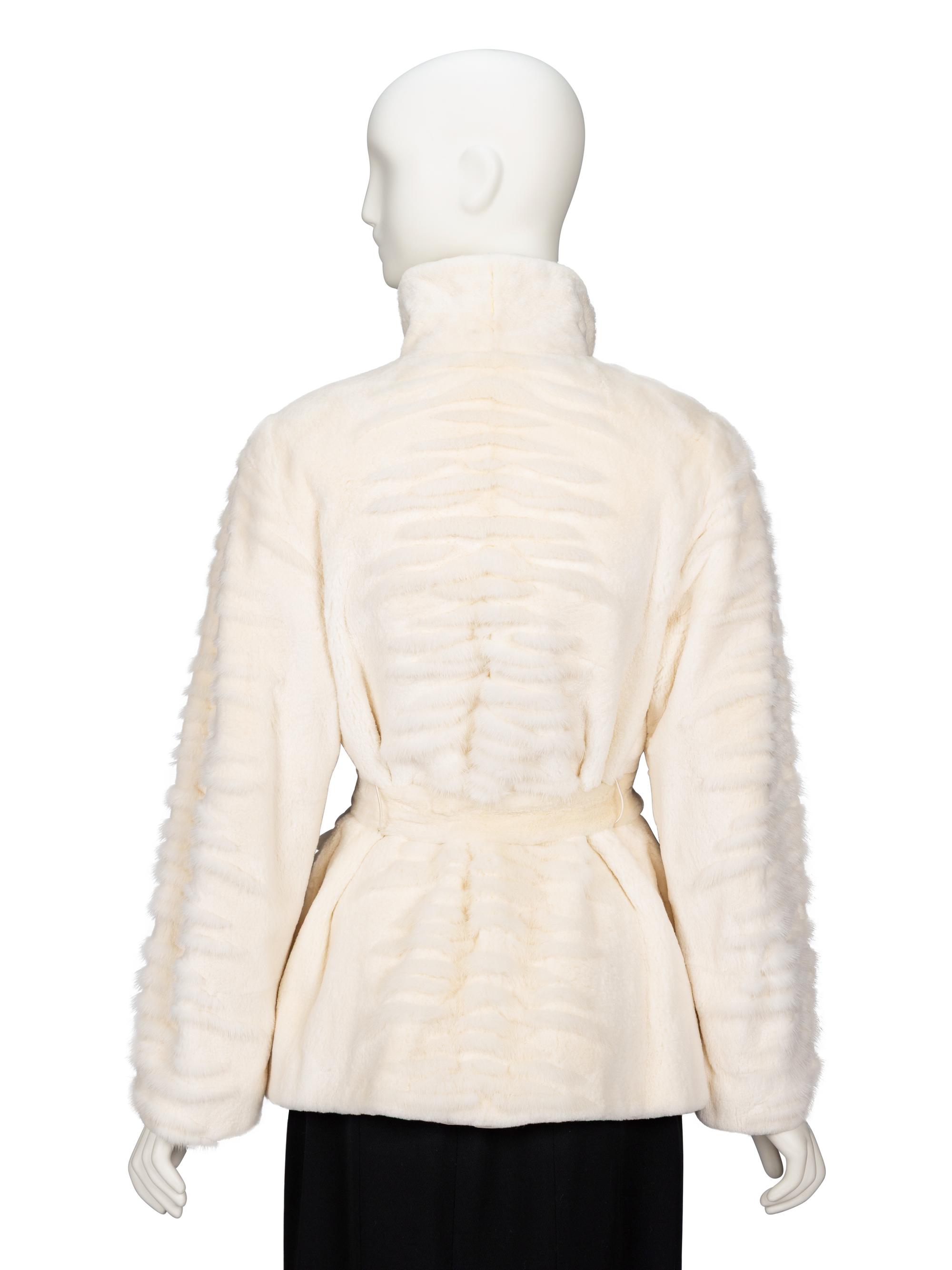 Mila Schön, Belted Sheared Mink White Jacket