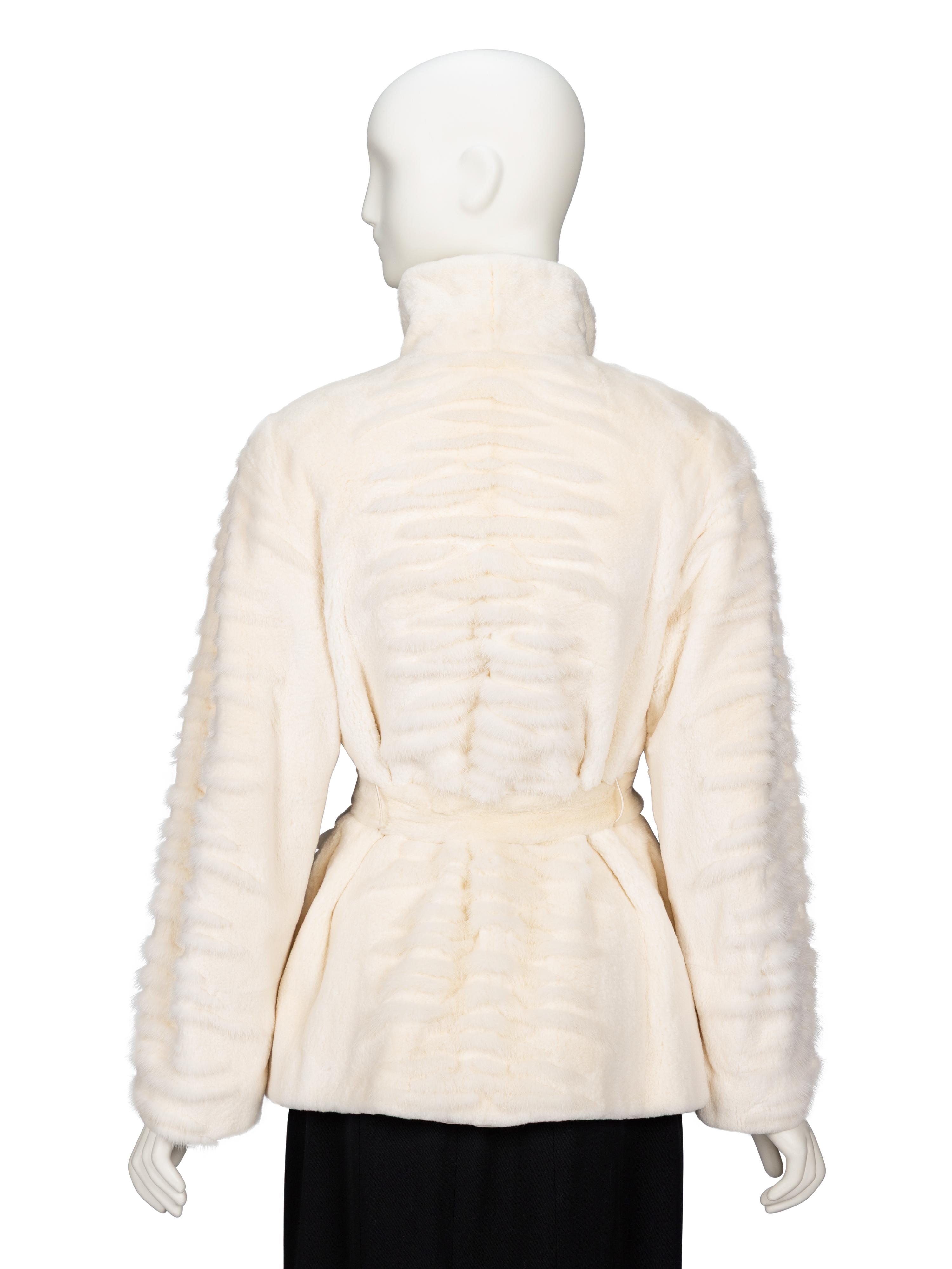 Mila Schön, Belted Sheared Mink White Jacket