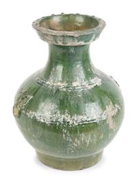 A Chinese Green-Glazed Terracotta Hu-Form Vase — HAN DYNASTY