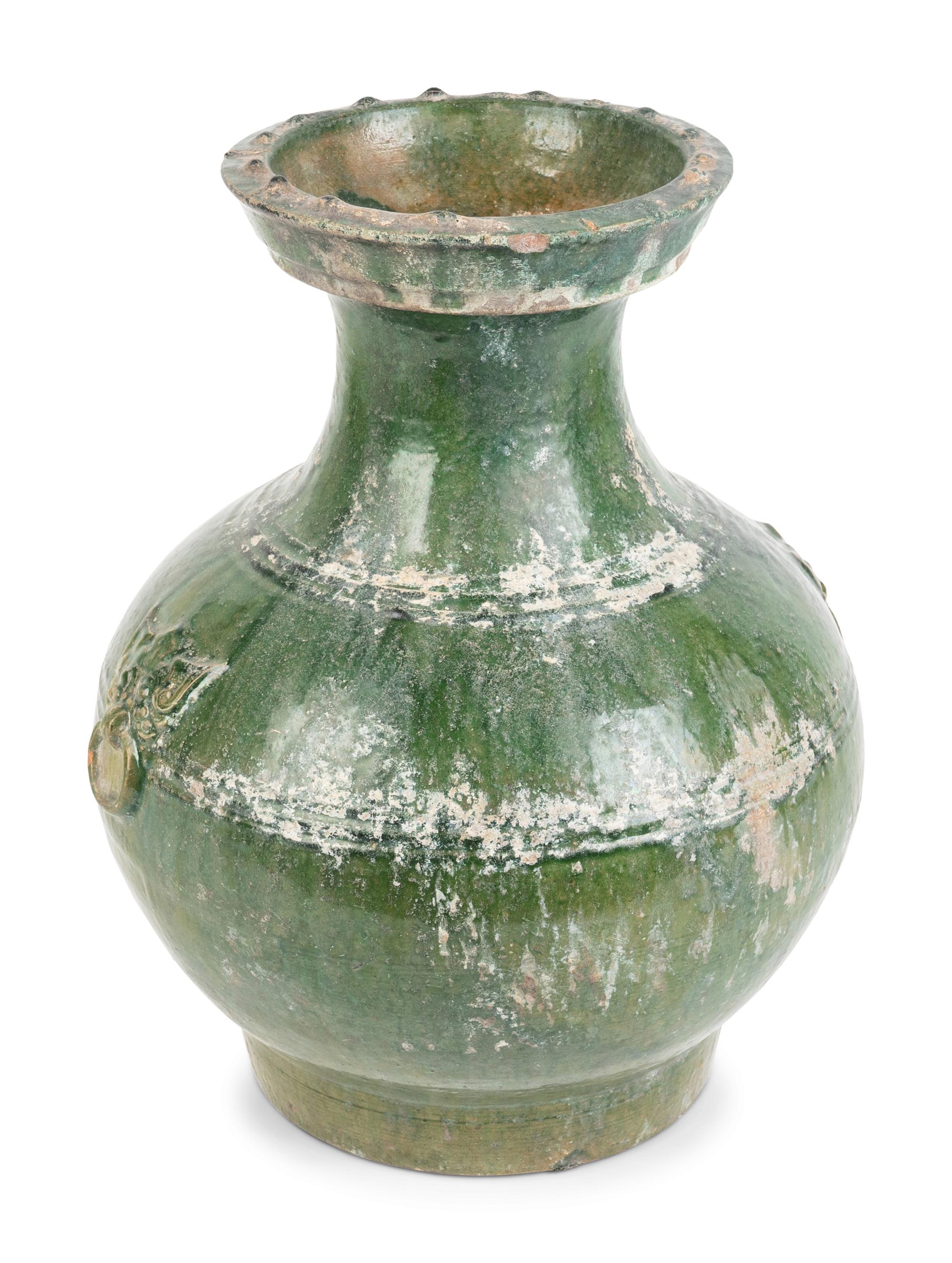 A Chinese Green-Glazed Terracotta Hu-Form Vase — HAN DYNASTY