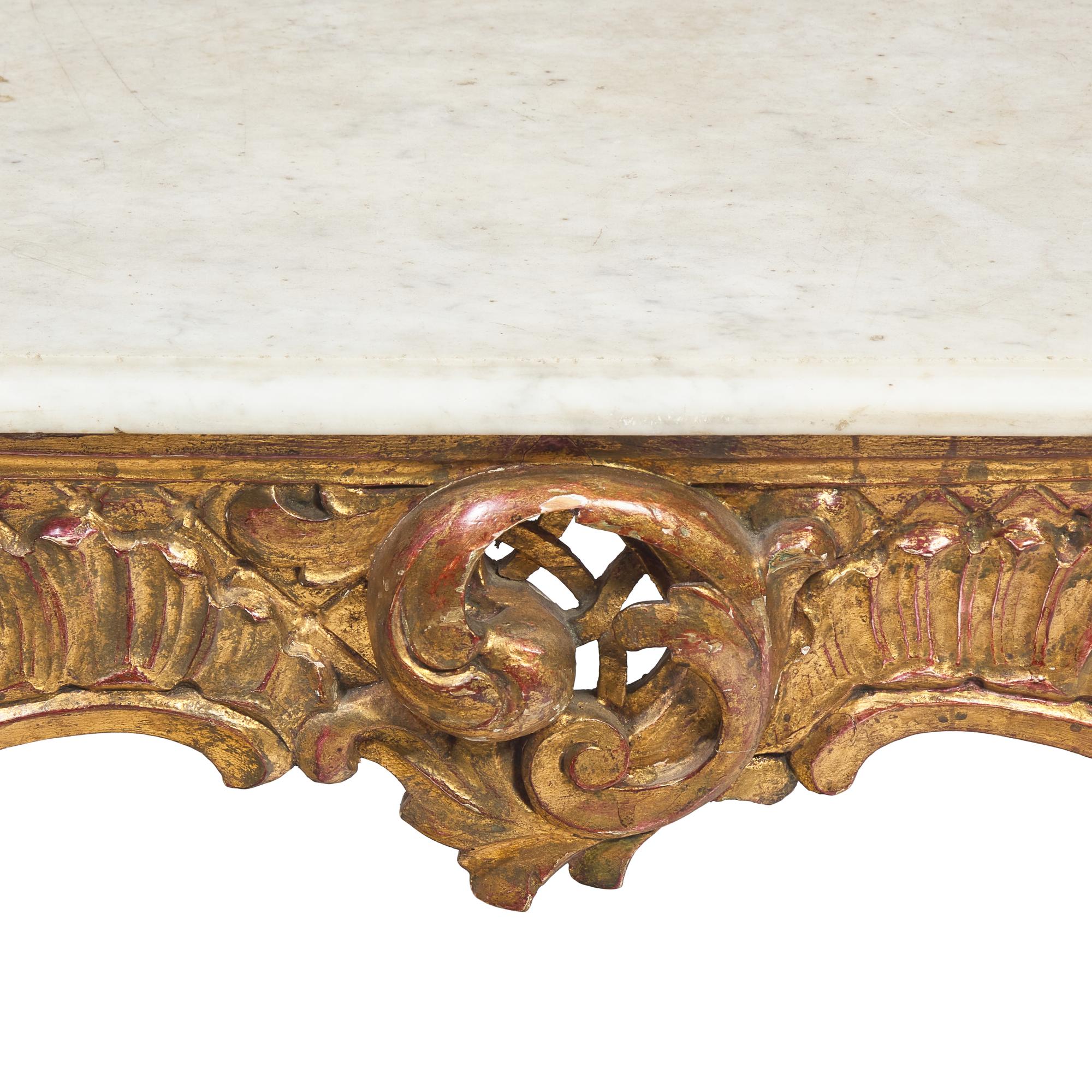 A Baroque Giltwood and Marble-Top Console Table