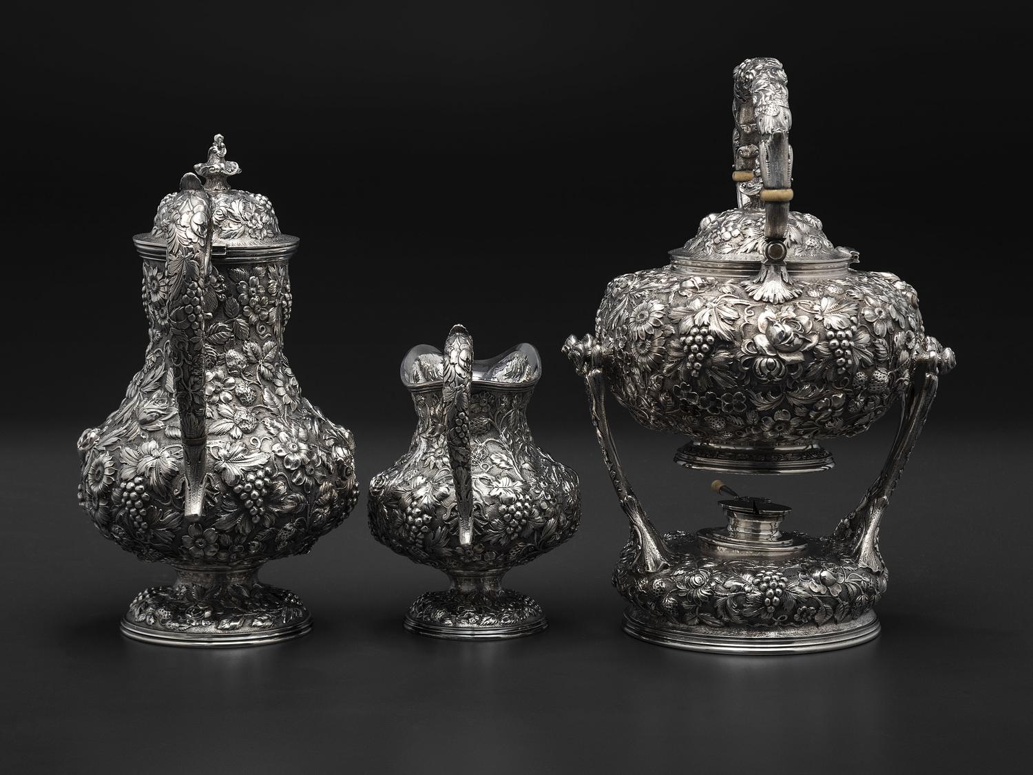 An American Repousse Silver Six-Piece Tea and Coffee Service