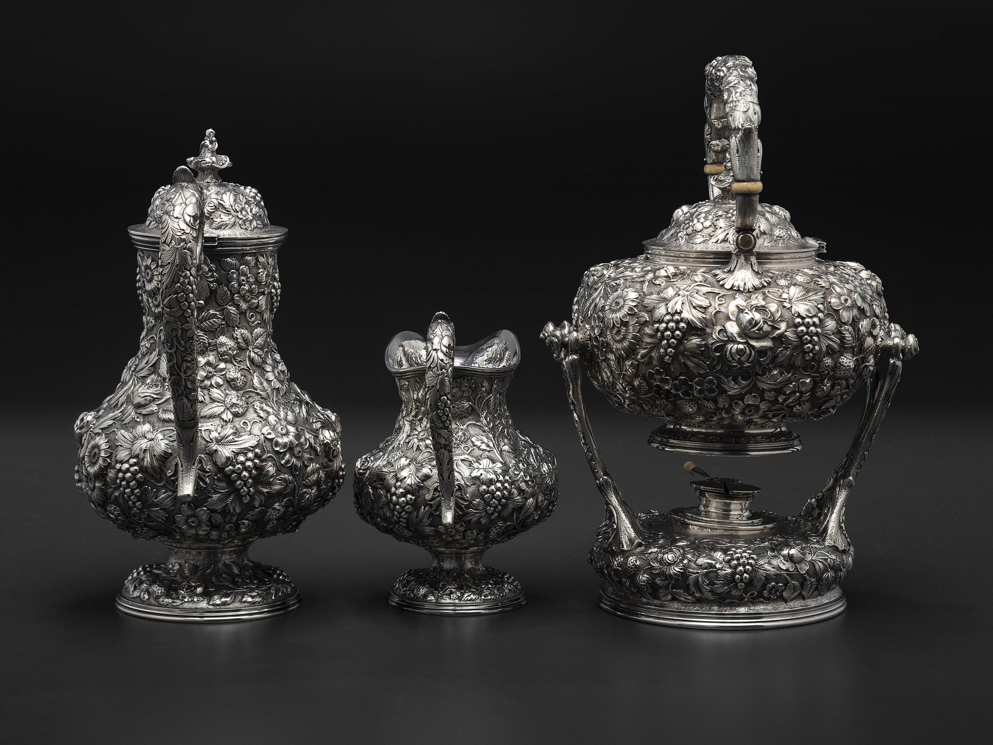 An American Repousse Silver Six-Piece Tea and Coffee Service