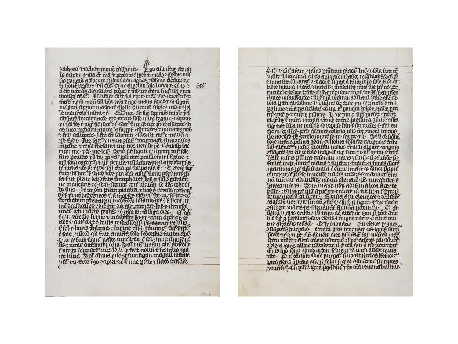 [BOOK OF HOURS]. A group of 25 leaves from medieval and renaissance manuscripts and printed books, including 5 or more from Otto Ege’s Fifty Original Leaves from Medieval Manuscripts. Western Europe: XII-XVI Century [compiled Cleveland, c.1950] and Original Leaves from Famous Bibles: Nine Centuries, 1121-1935 A.D [Compiled Cleveland, c.1950]. Various sizes, including: