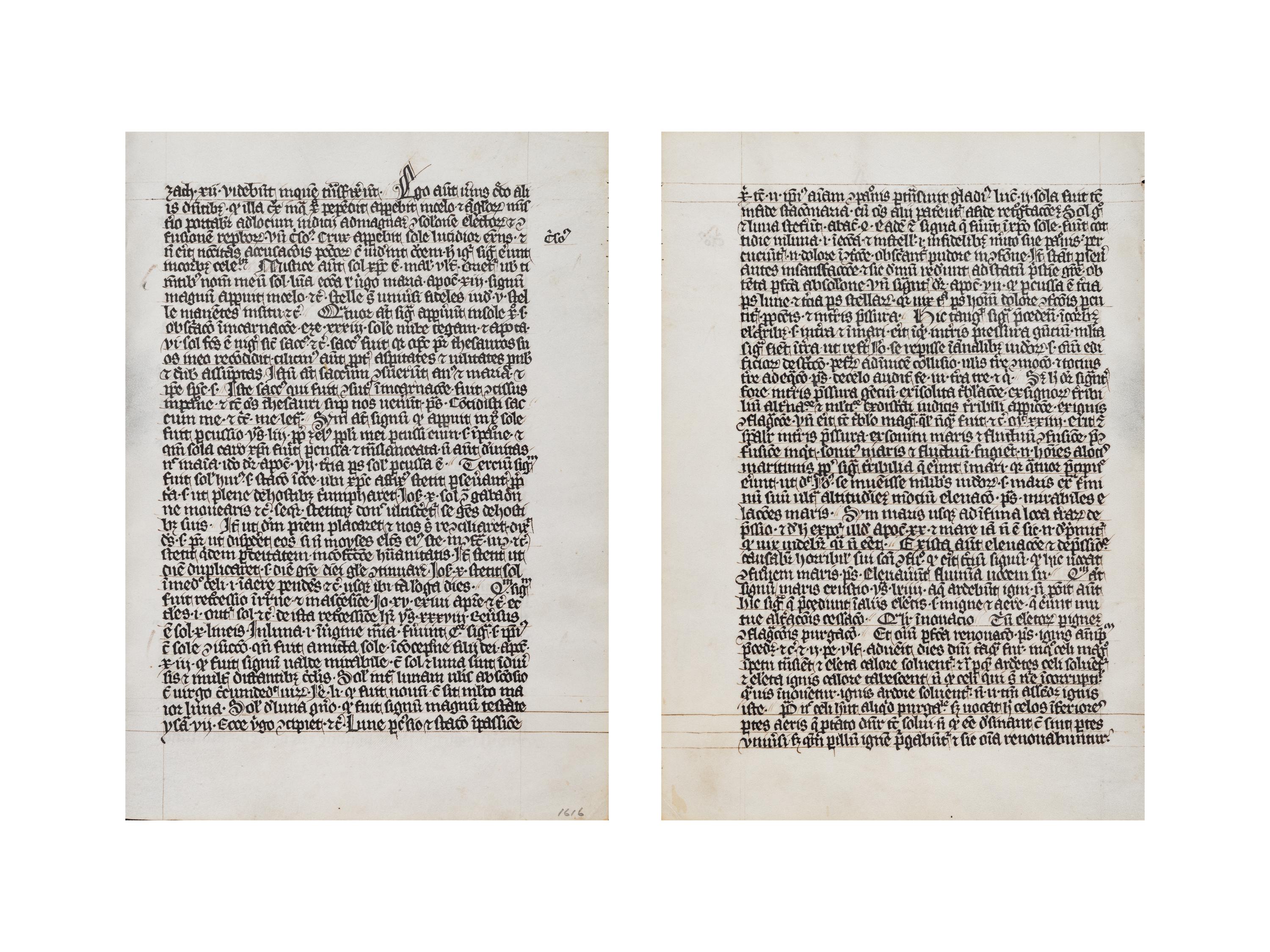 [BOOK OF HOURS]. A group of 25 leaves from medieval and renaissance manuscripts and printed books, including 5 or more from Otto Ege’s Fifty Original Leaves from Medieval Manuscripts. Western Europe: XII-XVI Century [compiled Cleveland, c.1950] and Original Leaves from Famous Bibles: Nine Centuries, 1121-1935 A.D [Compiled Cleveland, c.1950]. Various sizes, including: