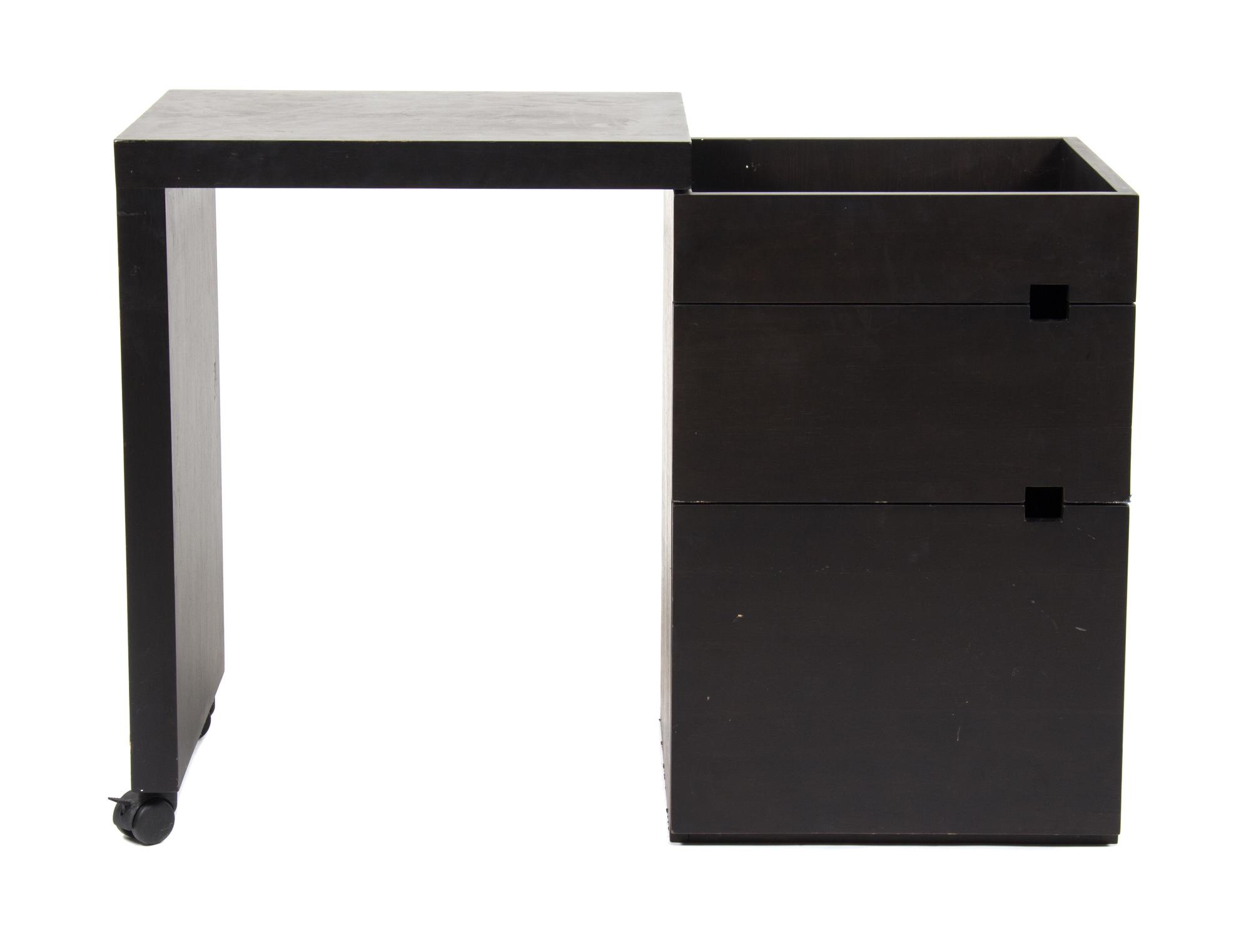 A Mid Century Modern Revolving Folding Writing Table and Cabinet Height 30 x width 23 1/4 (41 when open) x depth 19 inches. — 20TH CENTURY