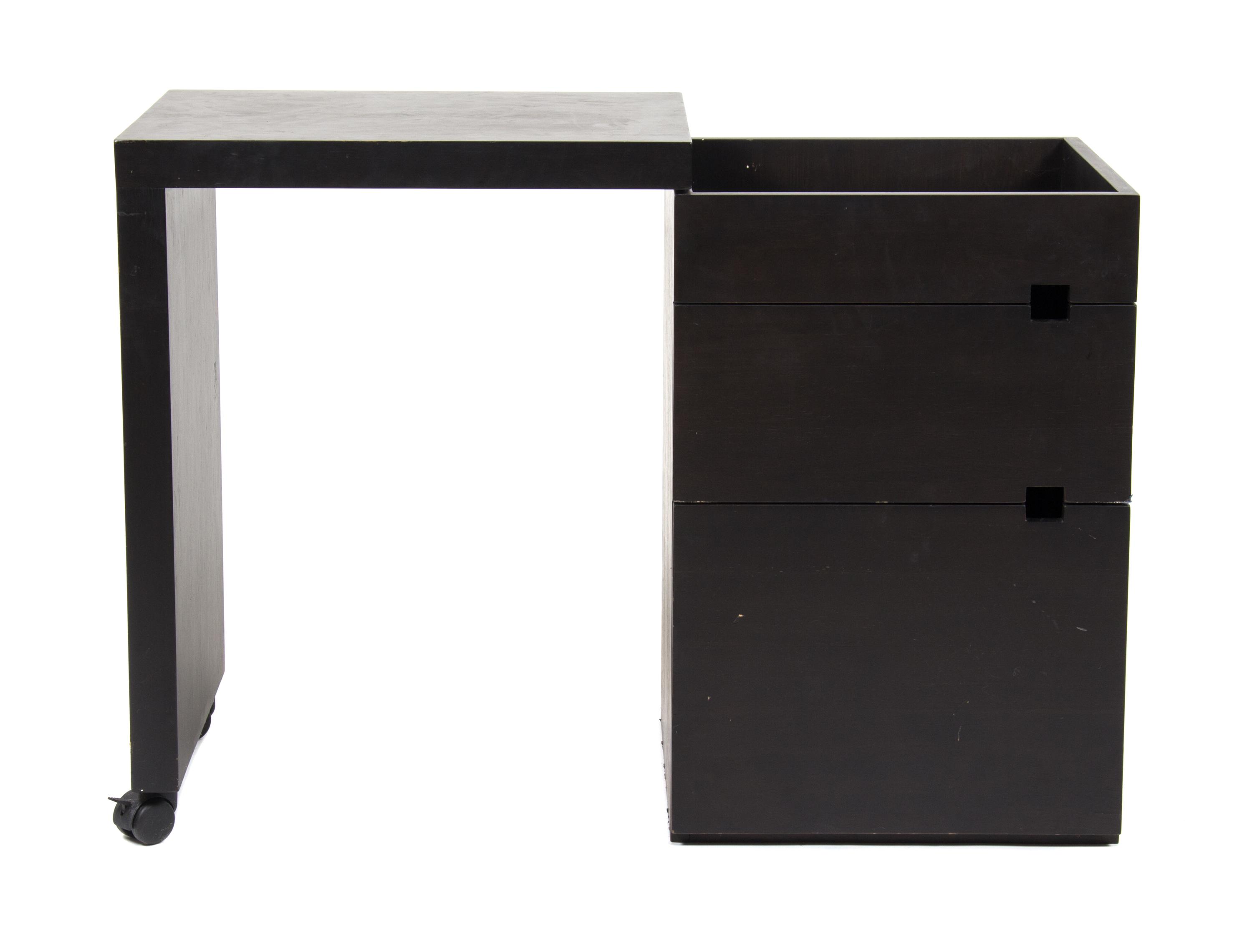 A Mid Century Modern Revolving Folding Writing Table and Cabinet Height 30 x width 23 1/4 (41 when open) x depth 19 inches. — 20TH CENTURY