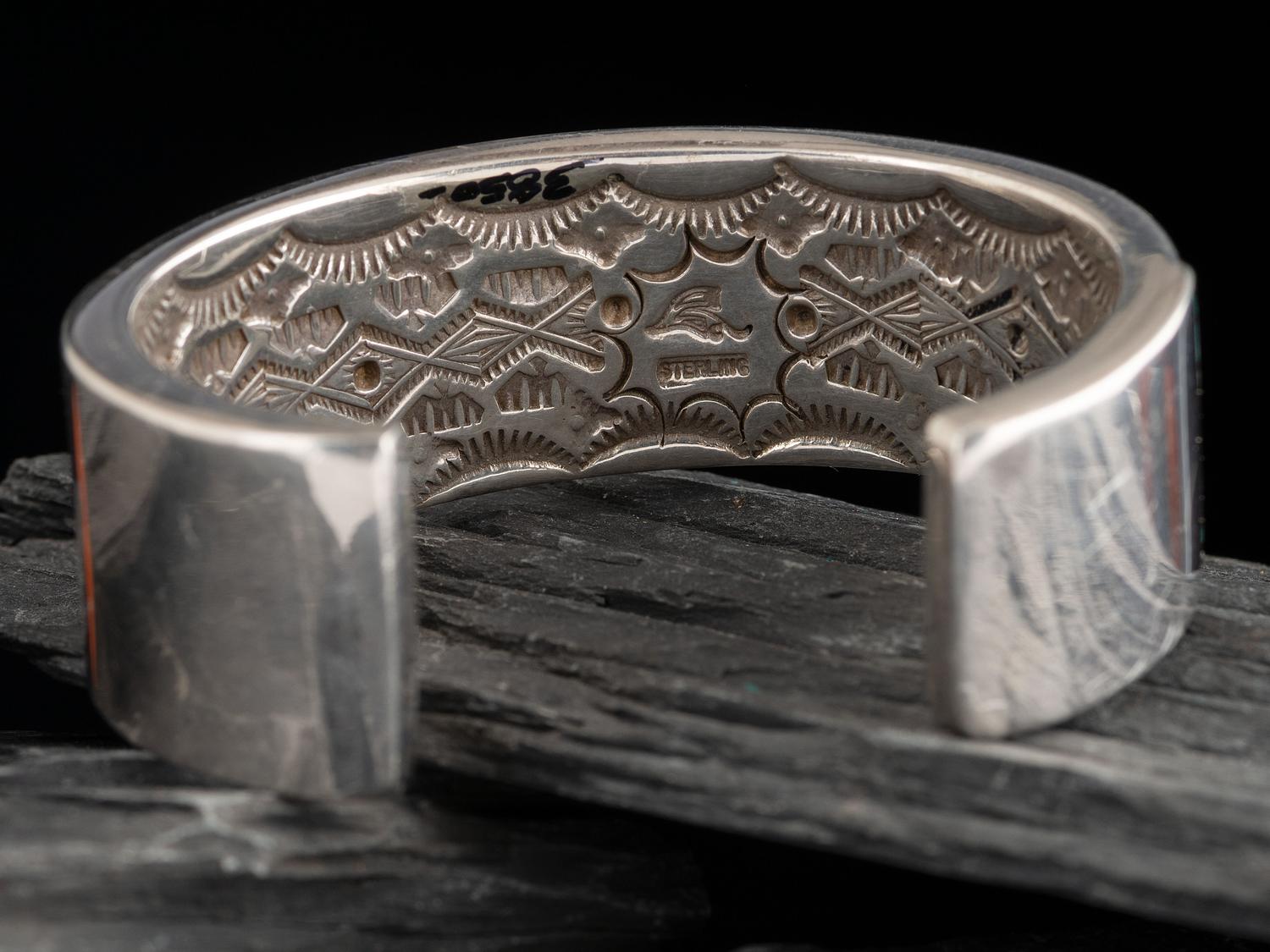 Sterling Silver and Figural Micro Mosaic Inlay Cuff Bracelet