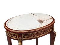 A Pair of Louis XV Style Gilt Bronze Mounted Walnut Marble-Top Side Tables
