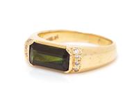 A 14 Karat Yellow Gold, Green Tourmaline and Diamond Ring,