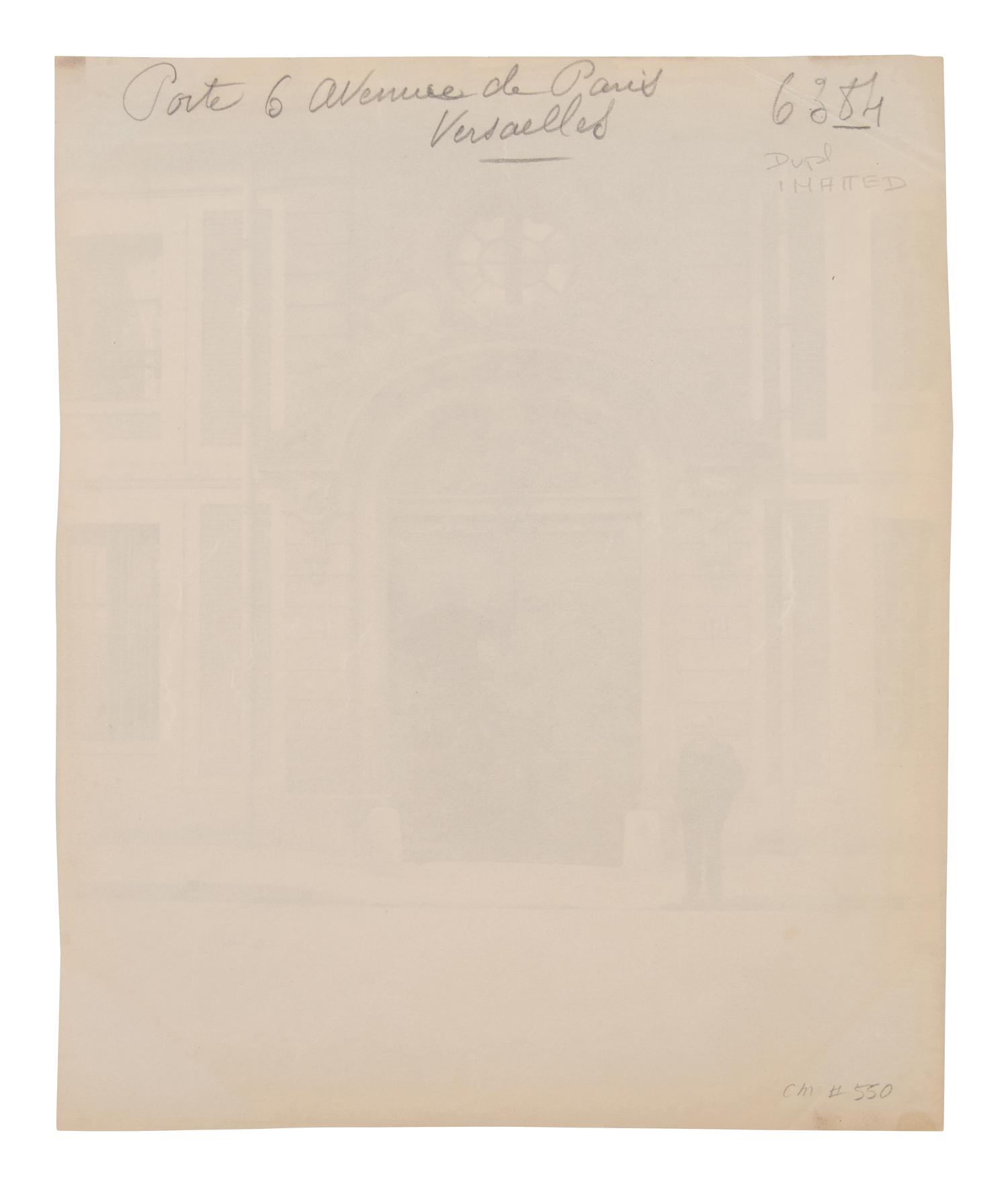 A group of three photographs ( Vigne, 1910 or earlier; Porte, avenue de Paris (Versailles) , 1922; Fontainebleau, cour ovale , 1903)