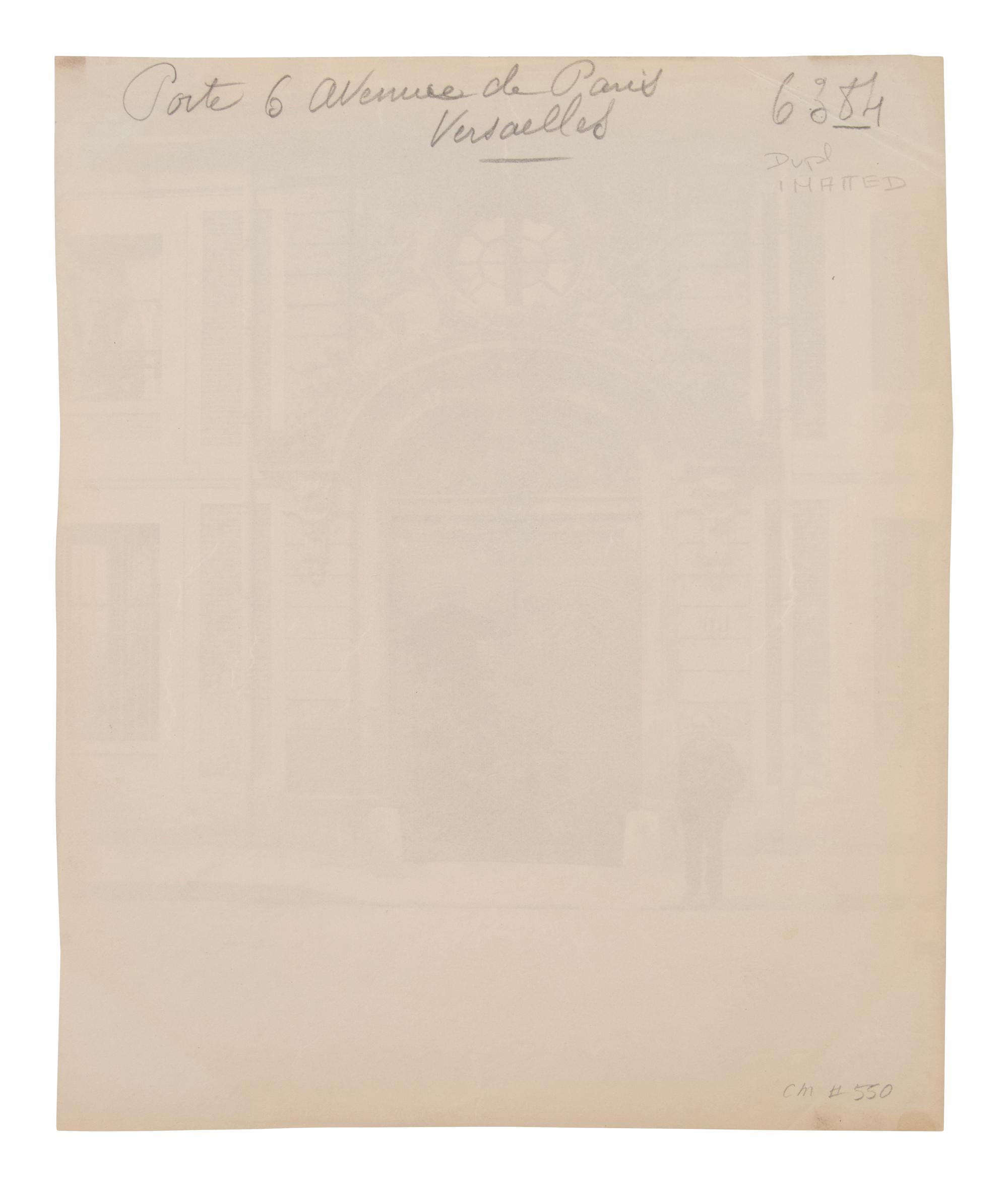A group of three photographs ( Vigne, 1910 or earlier; Porte, avenue de Paris (Versailles) , 1922; Fontainebleau, cour ovale , 1903)