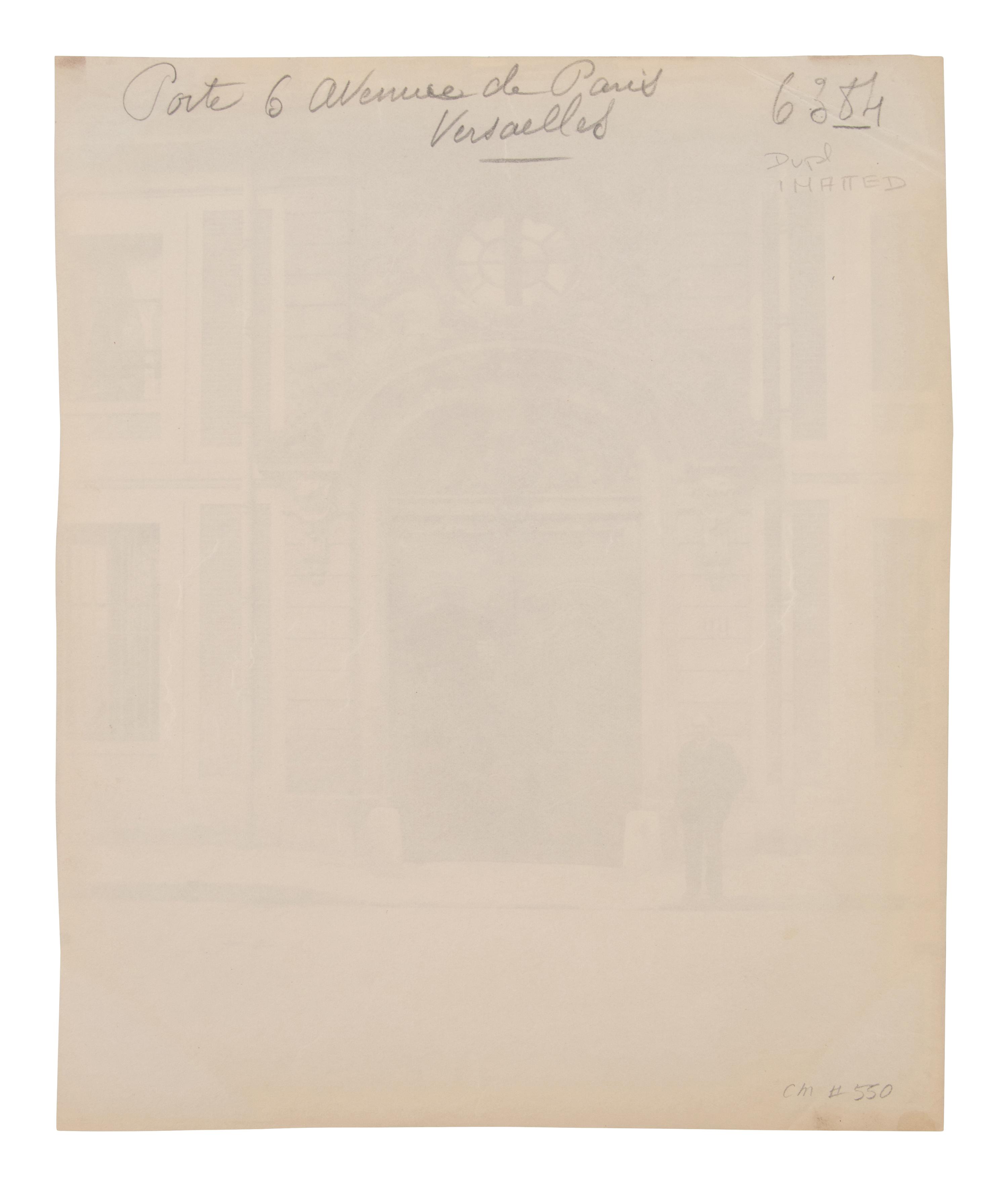 A group of three photographs ( Vigne, 1910 or earlier; Porte, avenue de Paris (Versailles) , 1922; Fontainebleau, cour ovale , 1903)