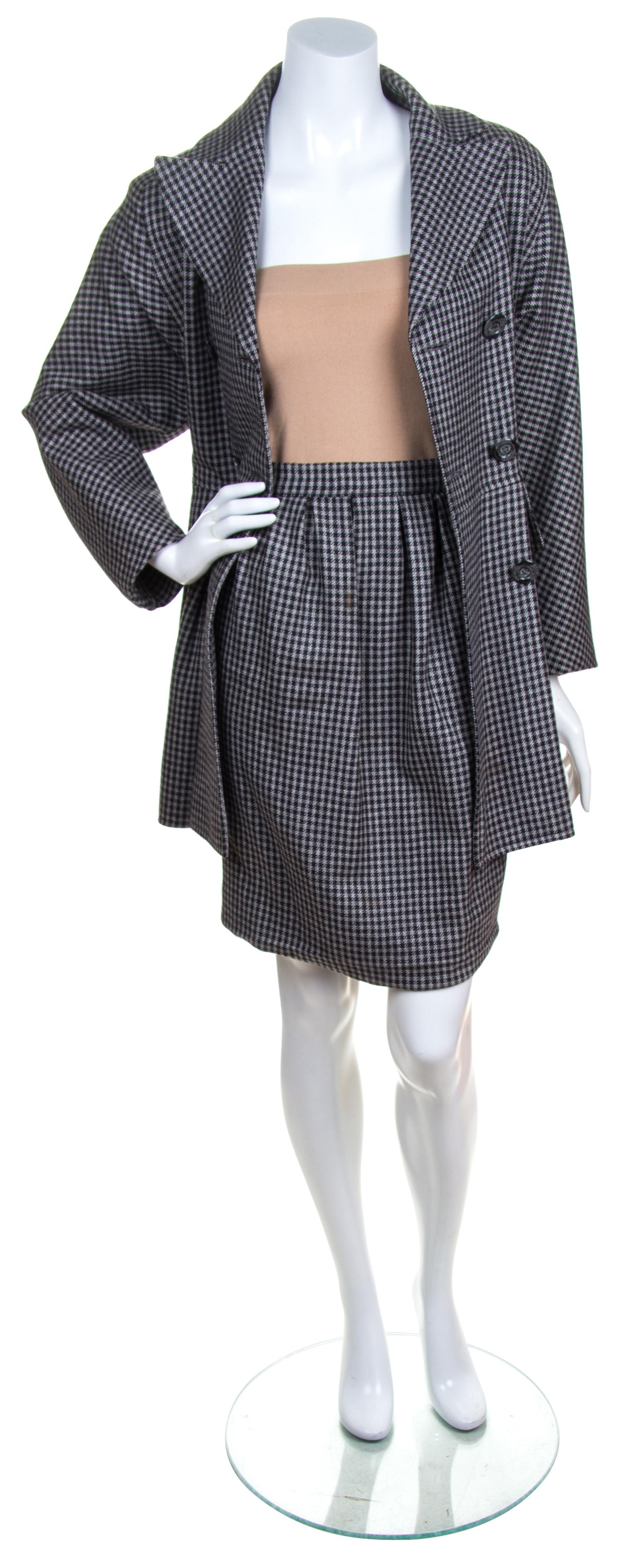 A Valentino Black and Grey Wool Houndstooth Skirt Ensemble,
