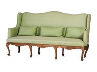 A French Provincial Carved Fruitwood Upholstered High-Back Sofa