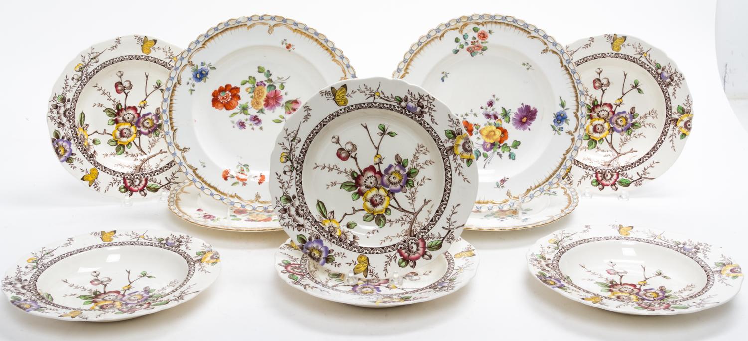 A Group of English Porcelain and Ceramic Dinnerware Diameter of dinner plates 10 1/2 inches.