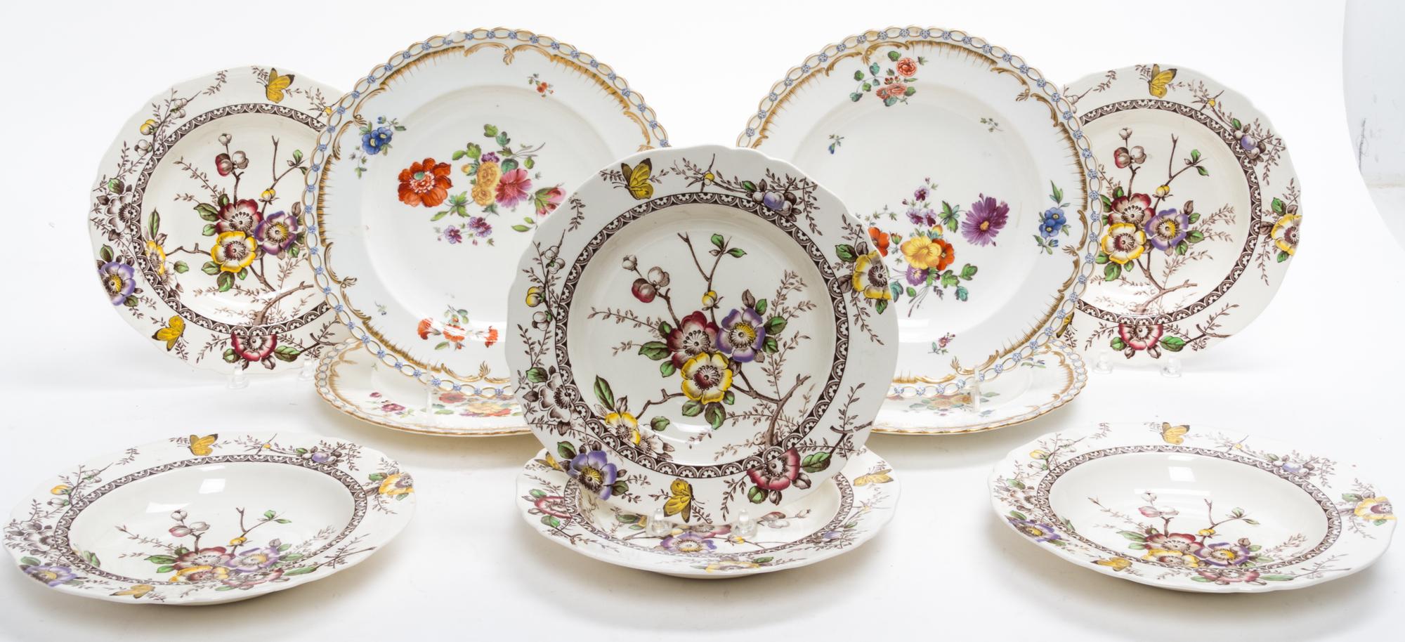 A Group of English Porcelain and Ceramic Dinnerware Diameter of dinner plates 10 1/2 inches.