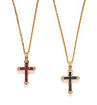 COLLECTION OF DIAMOND AND GEMSTONE CROSS NECKLACES