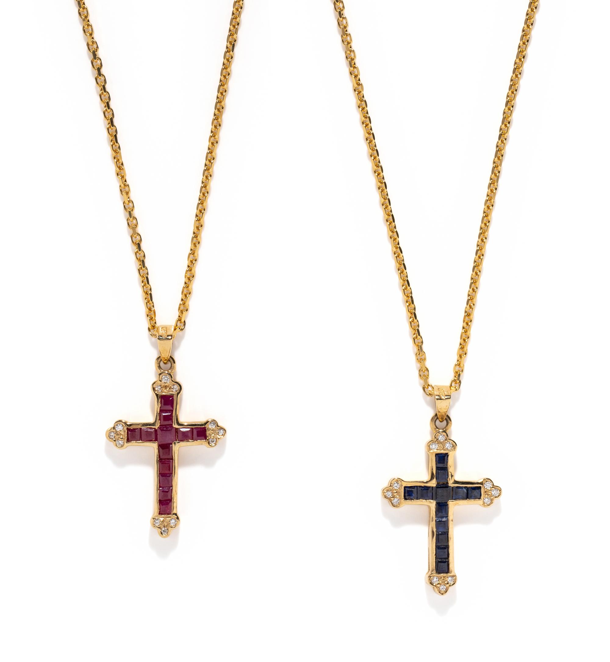 COLLECTION OF DIAMOND AND GEMSTONE CROSS NECKLACES