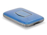 A Swiss Guilloche Enameled Silver and Clock-Inset Cigarette Case