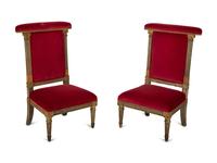 A Pair of Louis XVI Style Painted and Parcel Gilt Chauffeuses