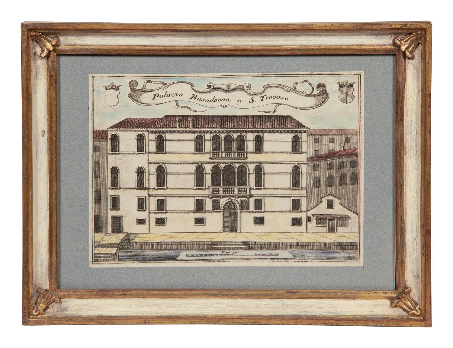 A Set of Nine Italian Hand-Colored Engravings Depicting Venetian Palaces