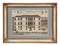 A Set of Nine Italian Hand-Colored Engravings Depicting Venetian Palaces
