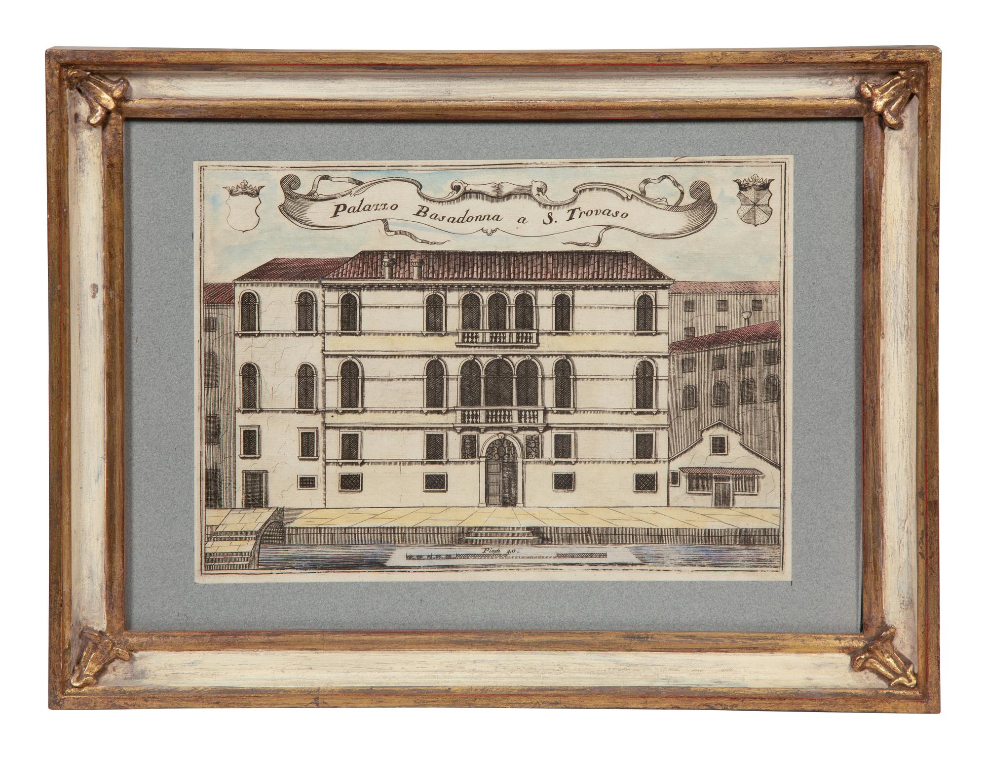 A Set of Nine Italian Hand-Colored Engravings Depicting Venetian Palaces