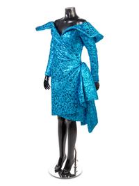 Yves Saint Laurent Haute Couture Blue Lame Evening Dress, 1989