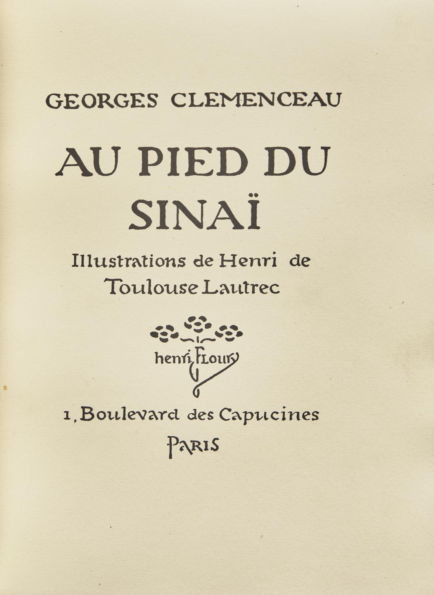 [Fine Bindings] [Crette, Georges] [Toulouse-Lautrec, Henri de] Clemenceau, Georges. Au Pied du Sinai