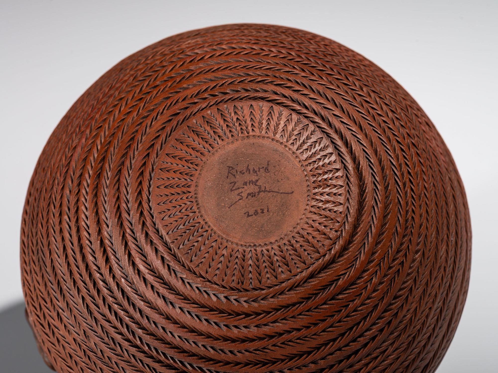Corrugated Pottery Jar, with Wood Handle