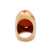 YELLOW GOLD, CORAL AND DIAMOND RING