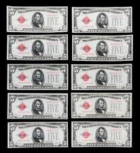 A Group of Twelve United States $5 Legal Tender Notes