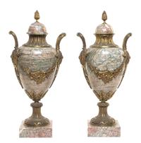 A Pair of Neoclassical Gilt Bronze Mounted Marble Urns Height 21 1/2 inches. — LATE 19TH/EARLY 20TH CENTURY