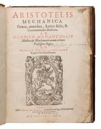 [Aristotle (384-322 BCE)]. Mechanica Graeca, emendata, Latina facta, & commentariis illustrata ab Henrico Monantholio. Paris: Jeremiah Perier, 1599.