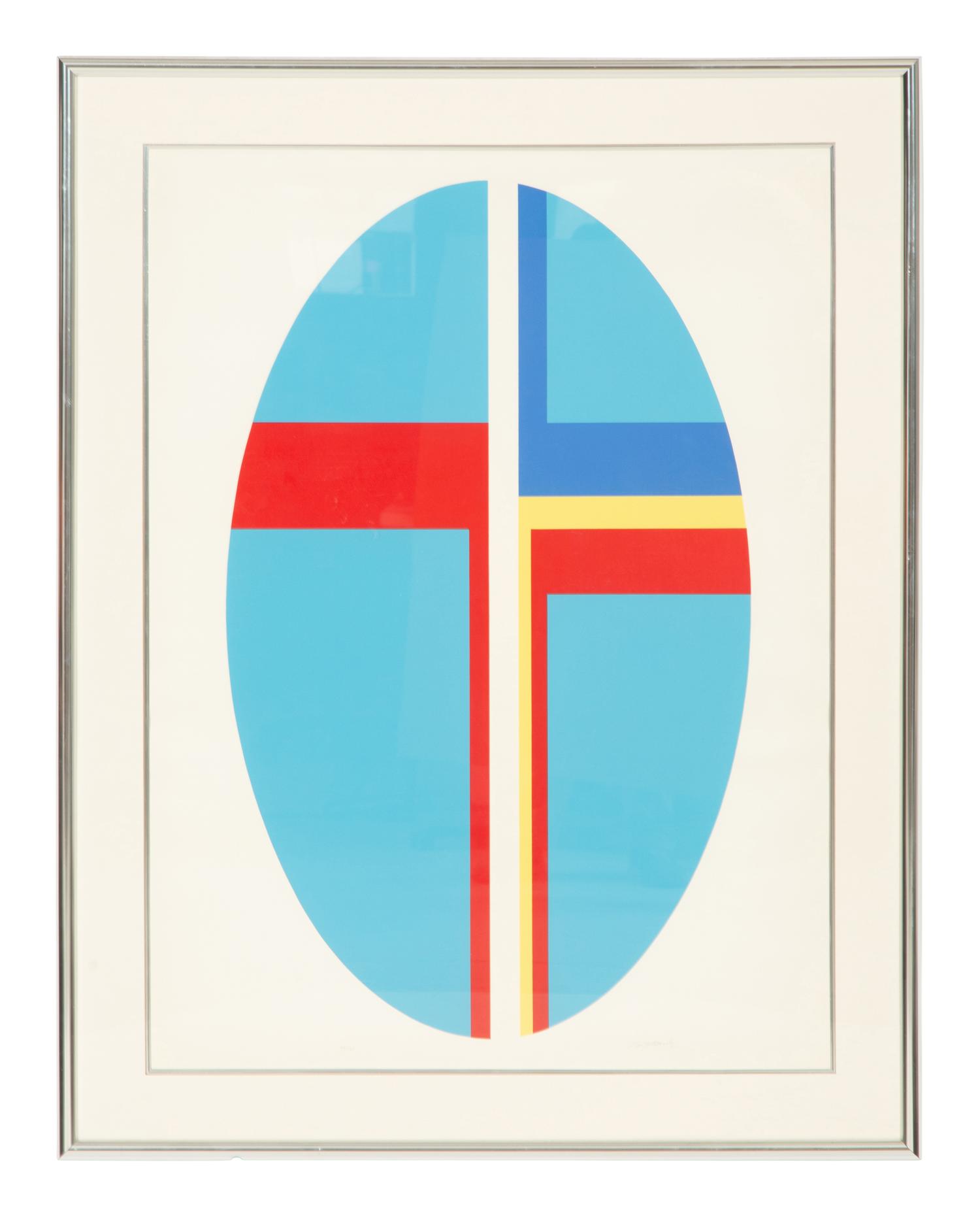 Oval Composition in Reds and Blues, Vertical Blue Ellipse and Series I, c irca 1970 (three works)