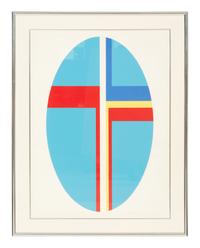 Oval Composition in Reds and Blues, Vertical Blue Ellipse and Series I, c irca 1970 (three works)