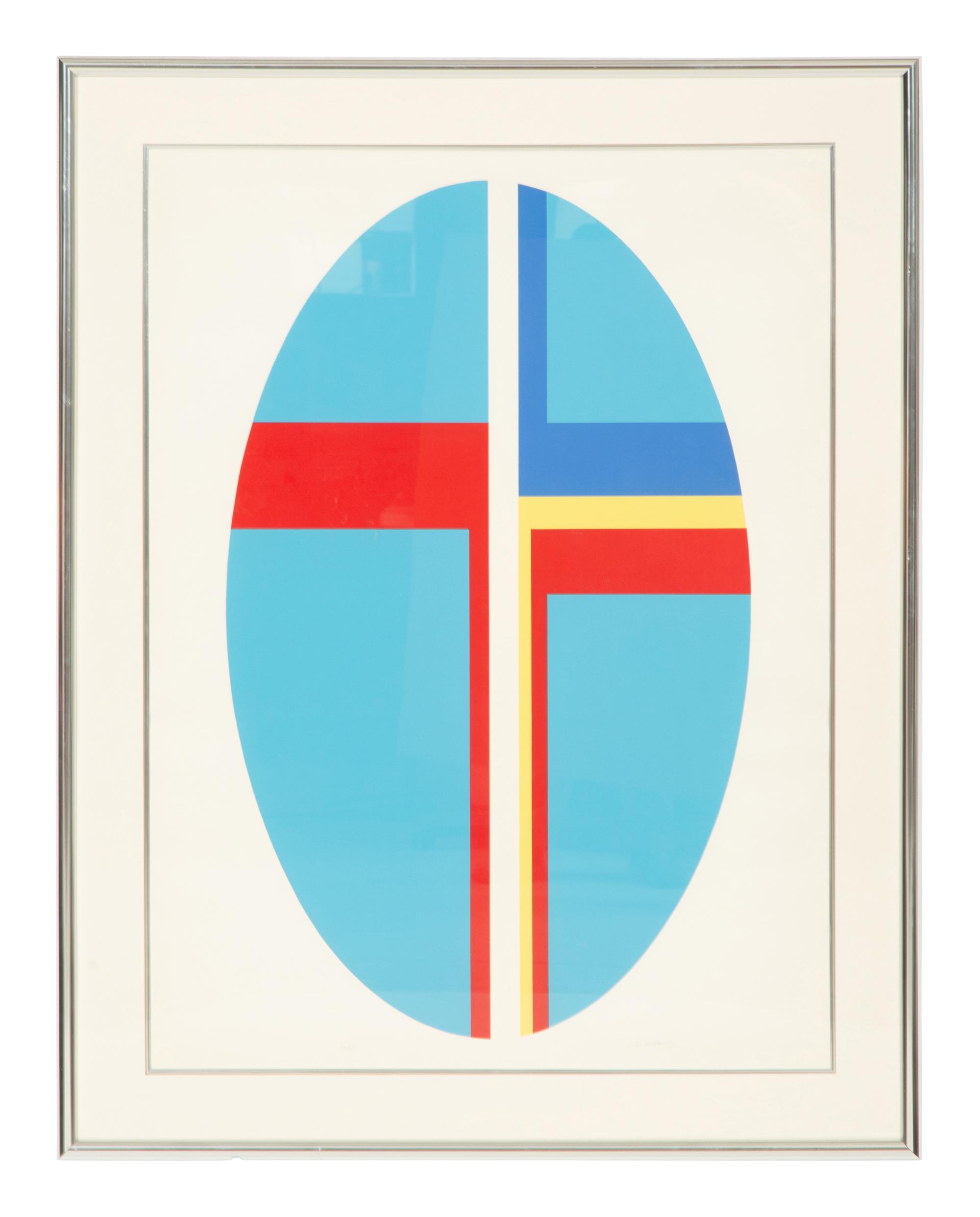 Oval Composition in Reds and Blues, Vertical Blue Ellipse and Series I, c irca 1970 (three works)