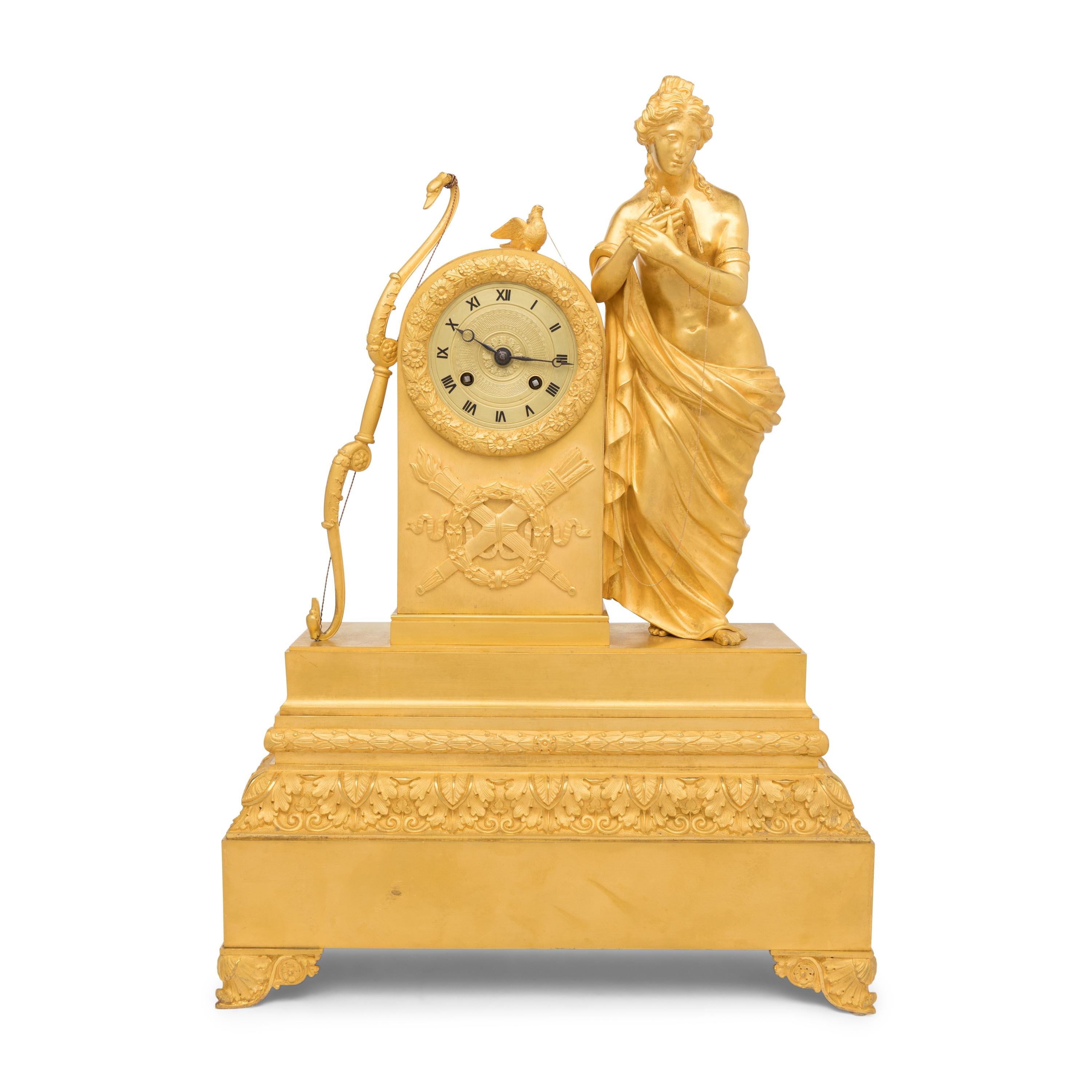 An Empire Gilt Bronze Mantel Clock