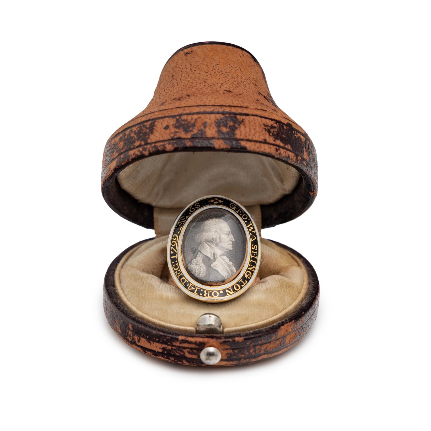 [WASHINGTON, George (1732-1799)]. SAINT-MEMIN, Charles Balthazar Julien Févret de (1770-1852). Gold alloy and enamel mourning ring purportedly bequeathed in Washington's last will and testament. Circa 1800.