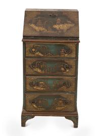 An English Dark Green Japanned Slant Front Desk