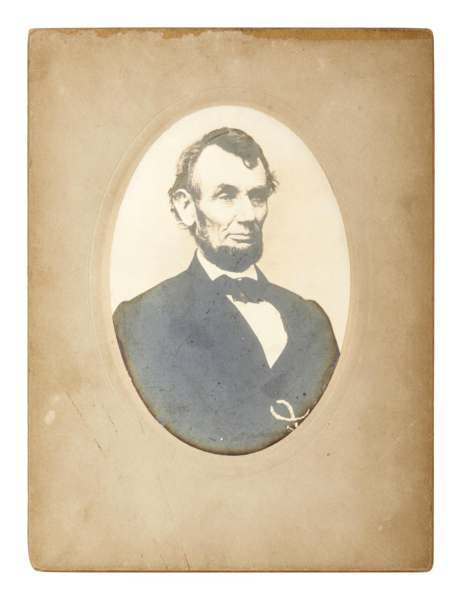 Abraham Lincoln [BERGER, Anthony (1832-1906), photographer]. Five-dollar-bill portrait of Abraham Lincoln. Printed ca 1900.